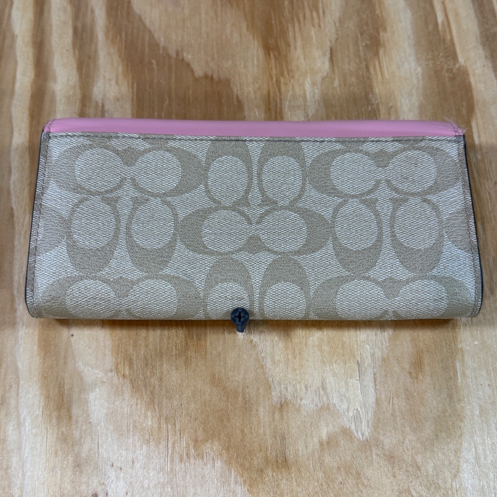 COACH Long Wallet Signature Canvas F54022 Beige Light Pink - Picture 2 of 7